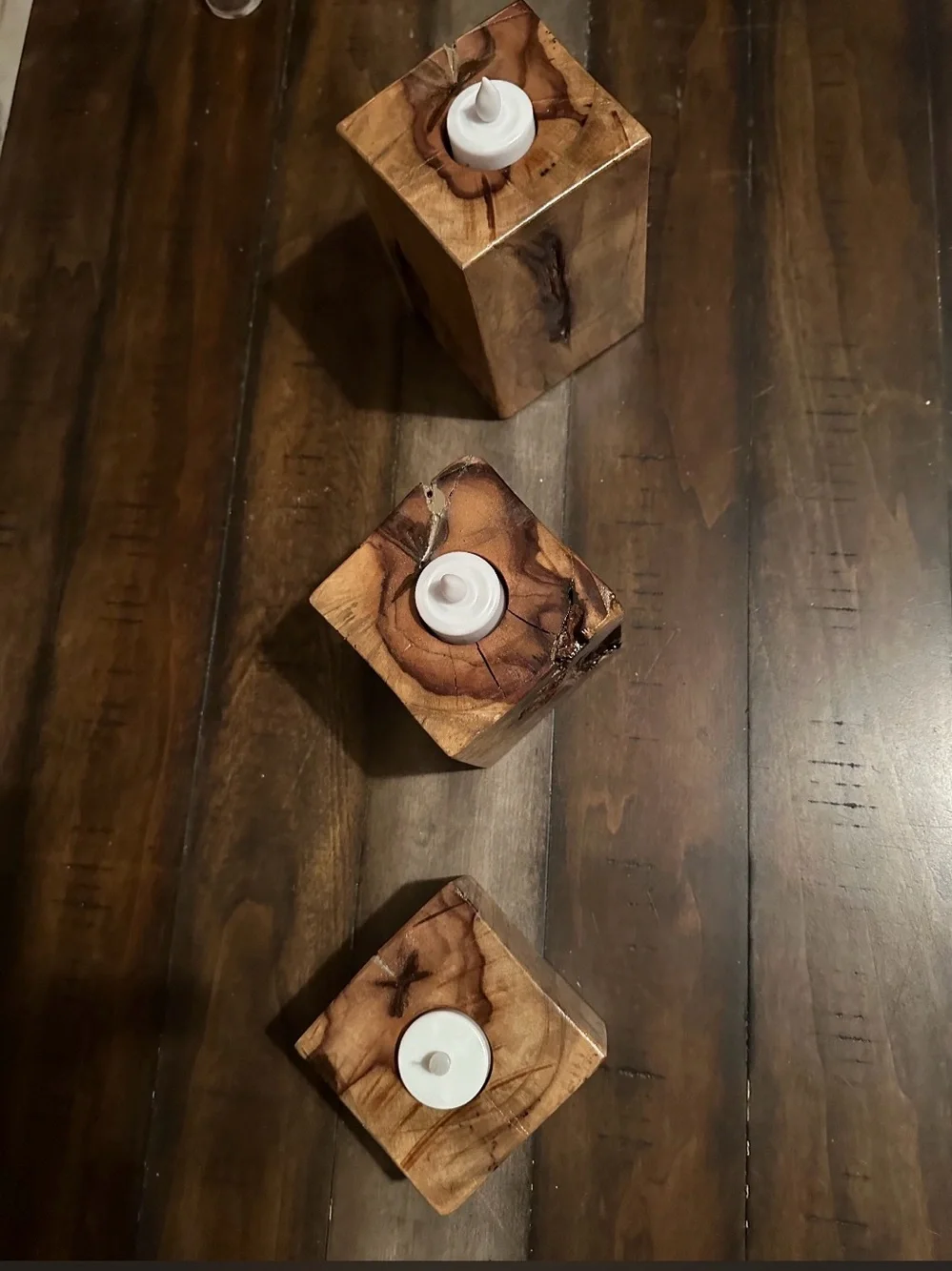 Handcrafted Natural Wood Tealight Candle Holders - Set of 3